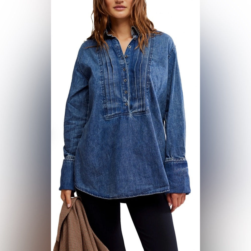 Free People Blue Denim Tunic Top